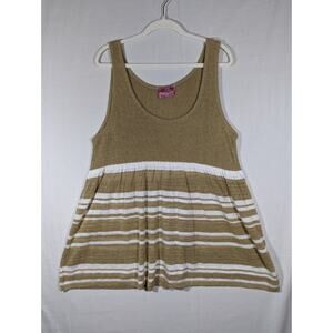 Vintage Sweet & Sinful Striped Tank Top Shirt Gold White Sparkly Medium